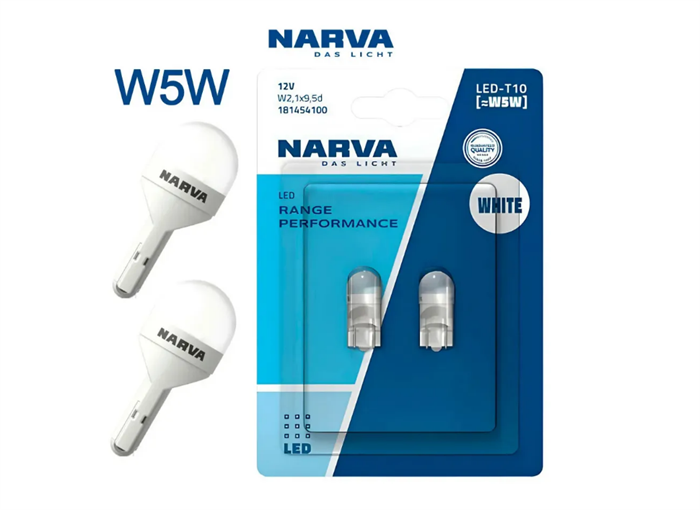 Светодиодная лампа W5W T10 Narva Range Power (комплект, 2шт) T10-Narva