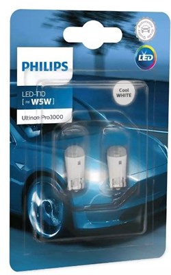 Светодиодные лампы T10 (W5W) Philips LED (блистер, 2шт) нейтральный белый цвет 2588