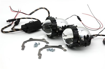 Комплект GTR Mini Bi-Led с рамками для замены штатных ксеноновых / галогенных линз автомобиля Mitsubishi Pajero 4 (2014 - н.в.) на светодиодные 1718