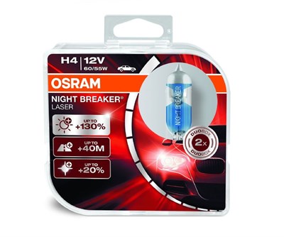 Галогеновые лампы H4 Osram Night Breaker Laser 64193NBL-HCB 472NBL (12V 60/55W) P43t, (комплект, 2шт) 375